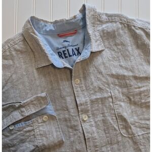 NWOT Tommy Bahama Linen Shirt Men's 3XB Relax Gray White Stripe VERY NICE!
